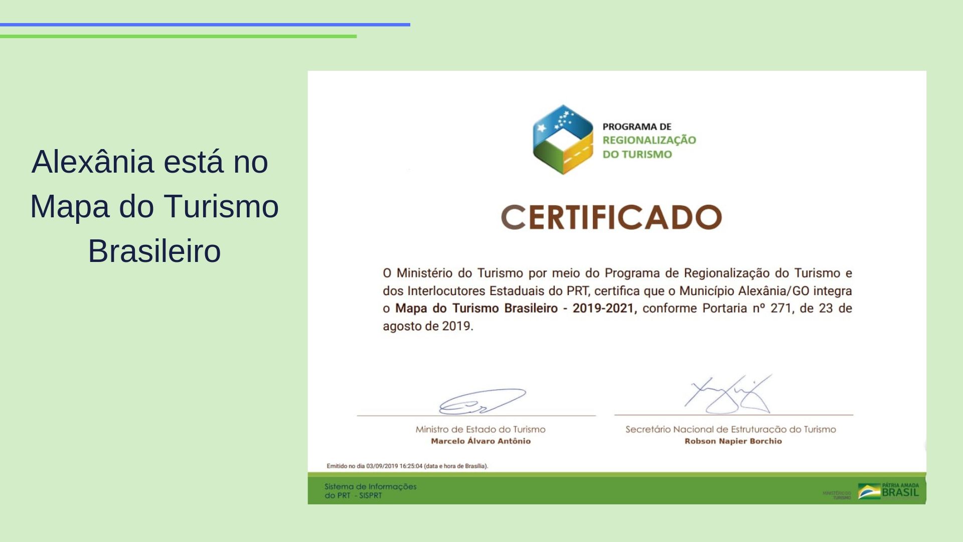 Alexânia recebe certificado de inserção no Mapa do Turismo Brasileiro