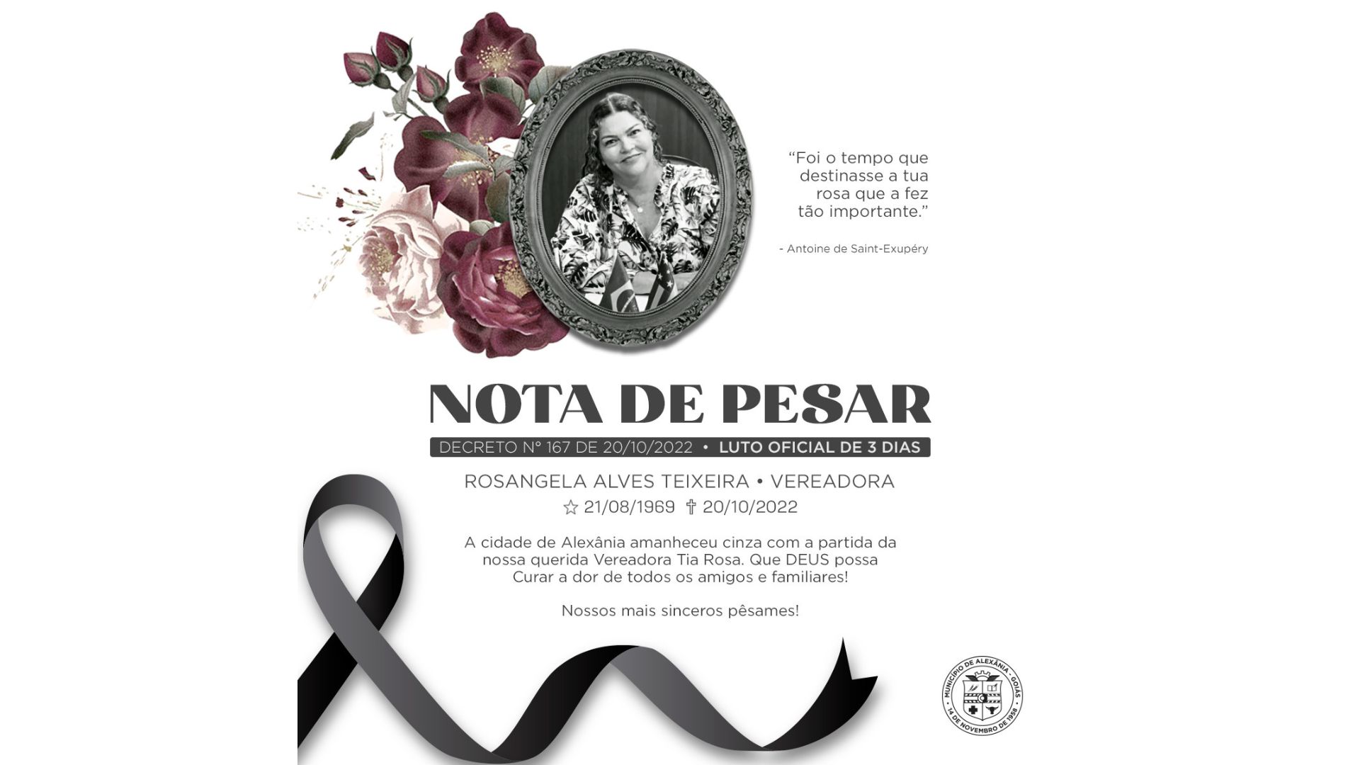 NOTA DE PESAR - Tia Rosa